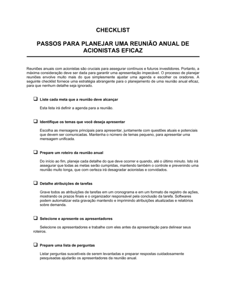 Lista De Confer Ncia Passos Para Planejar Uma Reuni O Anual