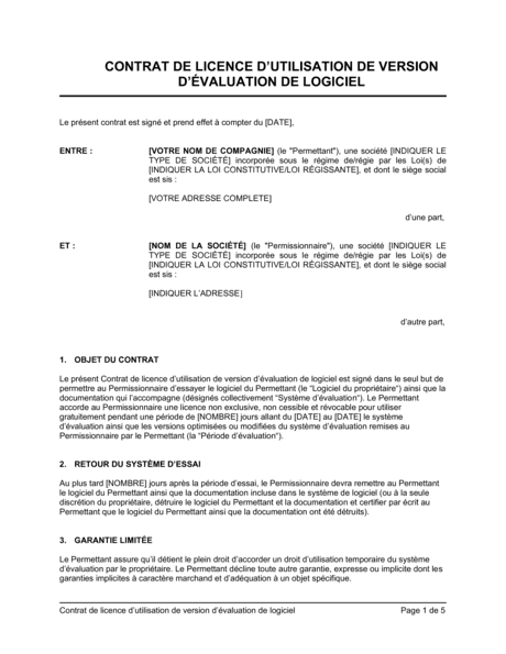 Contrat De Licence Logiciel Propri Taire