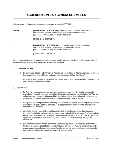 Acuerdo Con La Agencia De Empleos Modelos Y Ejemplo 7915