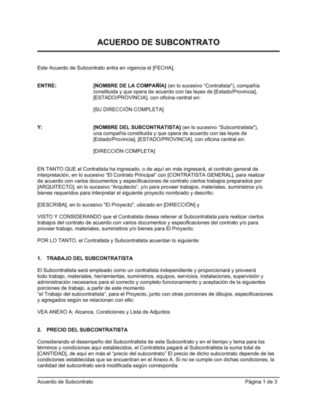 Acuerdo De Subcontrato Modelos Y Ejemplo 6783