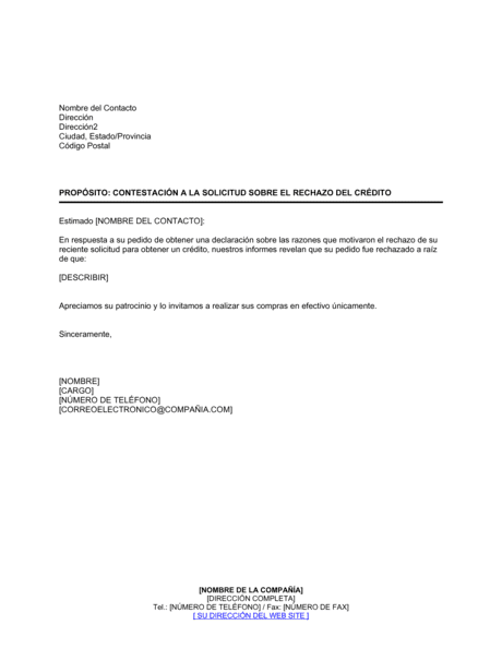 Contestacion A La Solicitud Sobre El Rechazo Del Credito Modelos Y Ejemplo Biztree Com
