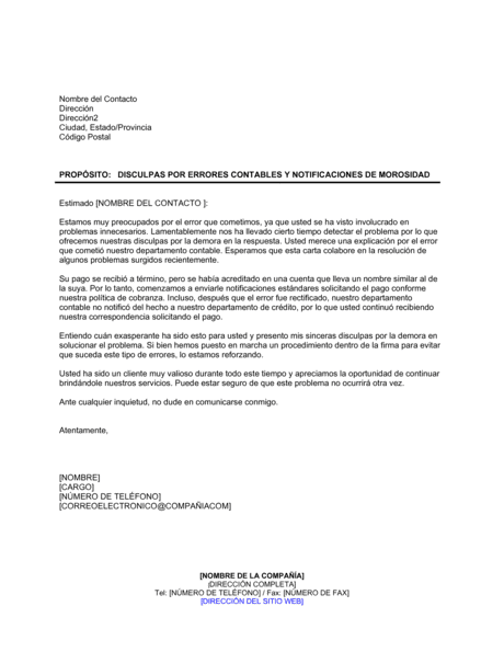 Disculpas Por Errores Contables Y Notificaciones De Morosidad Modelos Y Ejemplo Biztree Com