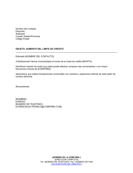 Notificacion Acerca De Un Aumento Del Limite De Credito Modelos Y Ejemplo Biztree Com