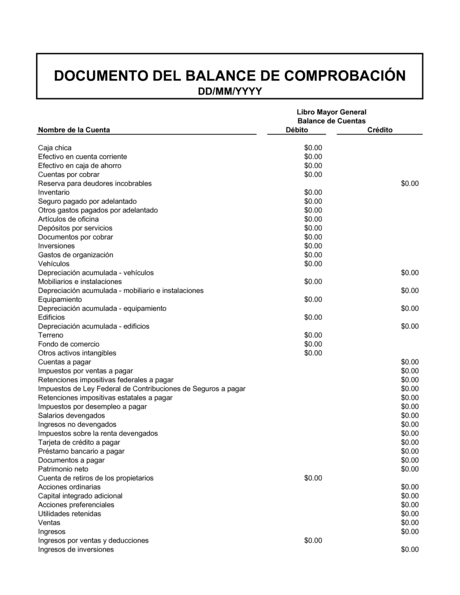 Balance De Comprobacion Modelos Y Ejemplo Biztree Com