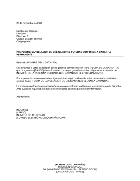 Cancelacion De Garantia Futura Modelos Y Ejemplo Biztree Com