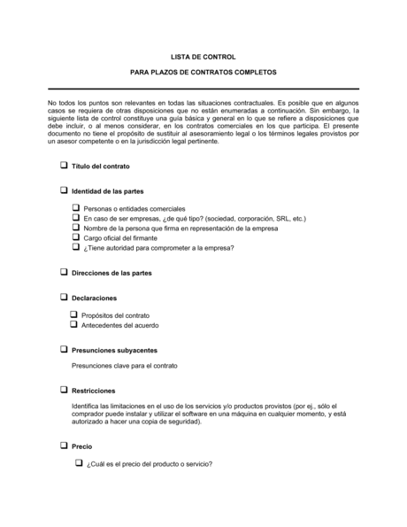 Lista De ítems A Tener En Cuenta Cláusulas Y Términos Del Contrato Modelos Y Ejemplo 0274