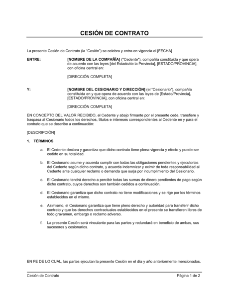 Cesión De Contrato Modelos Y Ejemplo 6534