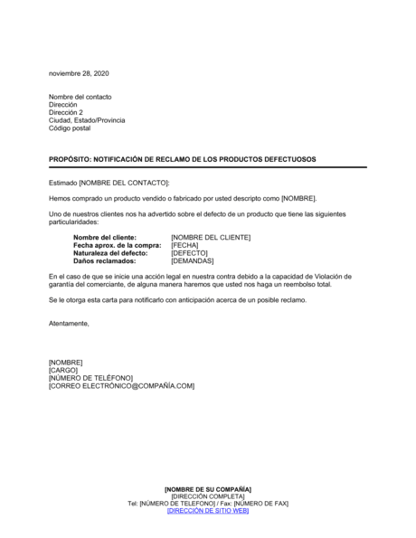 Notificacion De Reclamo De Productos Defectuosos Modelos Y Ejemplo Biztree Com