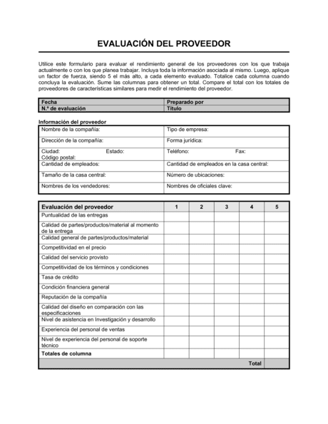 Evaluaci N Del Proveedor Modelos Y Ejemplo Biztree