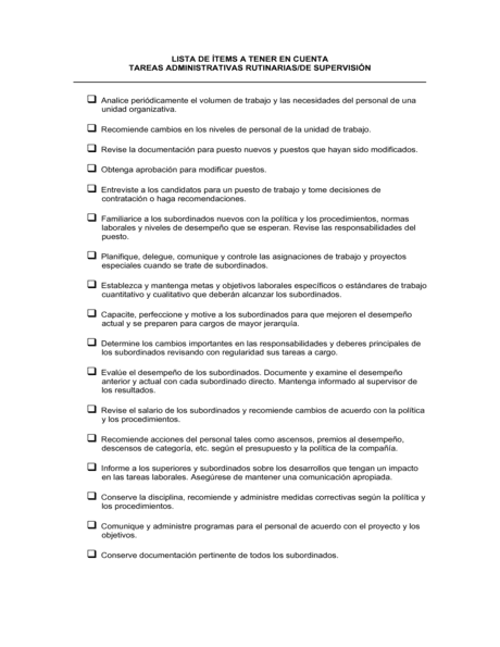 Lista De ítems A Tener En Cuenta Tareas Administrativas Rutinarias Modelos Y Ejemplo 3942