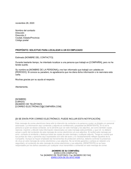 Solicitud Para Ubicar A Un Ex Empleado Modelos Y Ejemplo Biztree Com