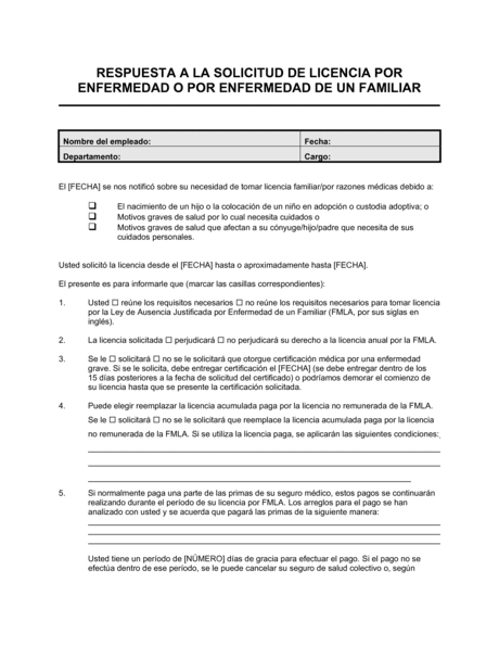 Respuesta A Solicitud Del Empleado Acerca De Licencias Familiares O Por Enfermedad Modelos Y Ejemplo Biztree Com