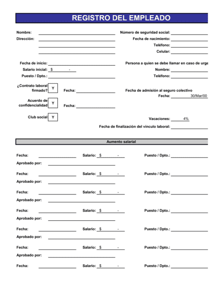 Registros De Empleados Modelos Y Ejemplo 3349
