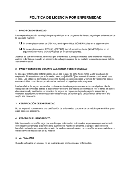 Política De Licencia Por Enfermedad Modelos Y Ejemplo 5370