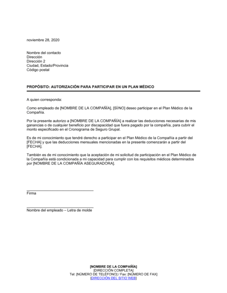 Solicitud De Empleado Para Participar En Plan Medico Modelos Y Ejemplo Biztree Com