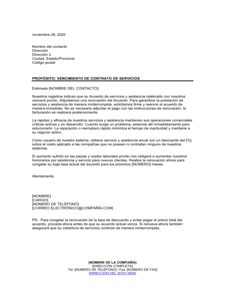 Vencimiento Del Contrato Por Servicios Modelos Y Ejemplo Biztree Com