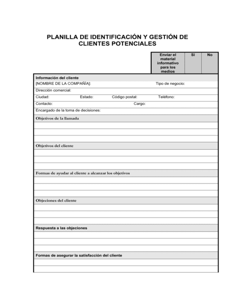 Planilla de identificación y gestión de clientes potenciales Modelos