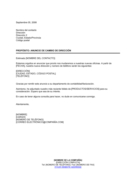 Anuncio De Cambio De Direccion Modelos Y Ejemplo Biztree Com