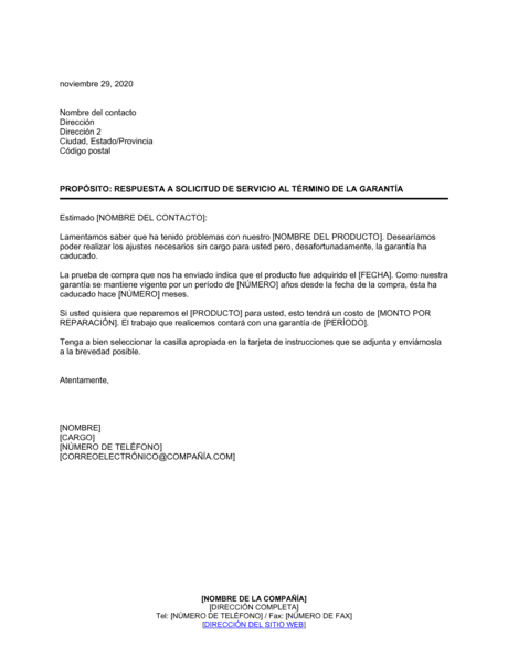 Respuesta A Solicitud De Servicio Al Termino De La Garantia Modelos Y Ejemplo Biztree Com