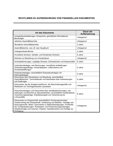 Richtlinien Zur Aufbewahrung Von Finanziellen Dokumenten - Vorlagen Und ...