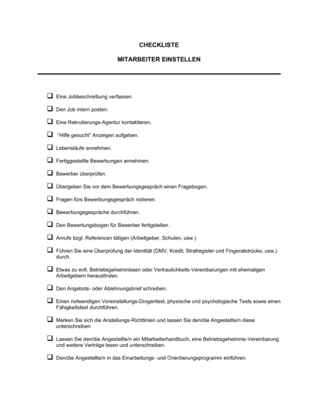 Checkliste Mitarbeiter Einstellen Vorlagen Und Muster Biztree Com