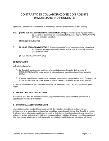 Contratto Di Collaborazione Con Agente Immobiliare Indipendente Modelli E Esempi Di Moduli