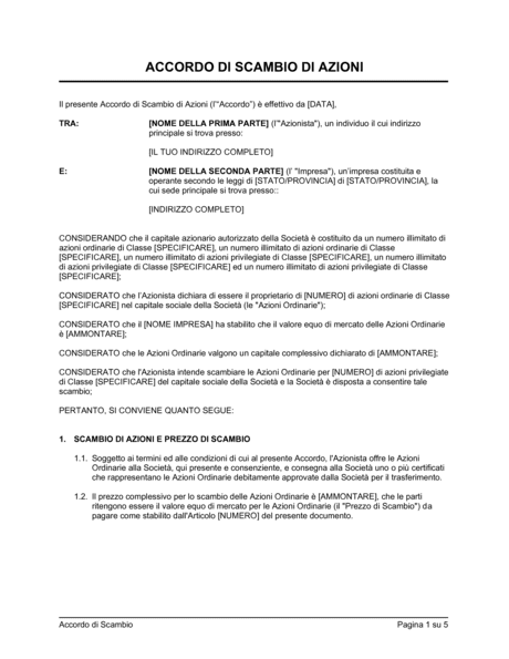 Accordo di scambio di azioni esteso Modelli e esempi di moduli