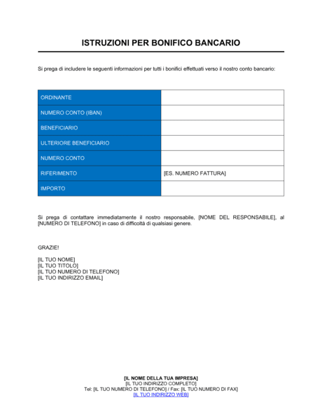 Modulo Di Istruzioni Per Bonifico Bancario - Modelli E Esempi Di Moduli ...