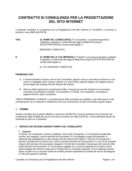 Contratto Di Consulenza Per La Progettazione Del Sito Internet ...