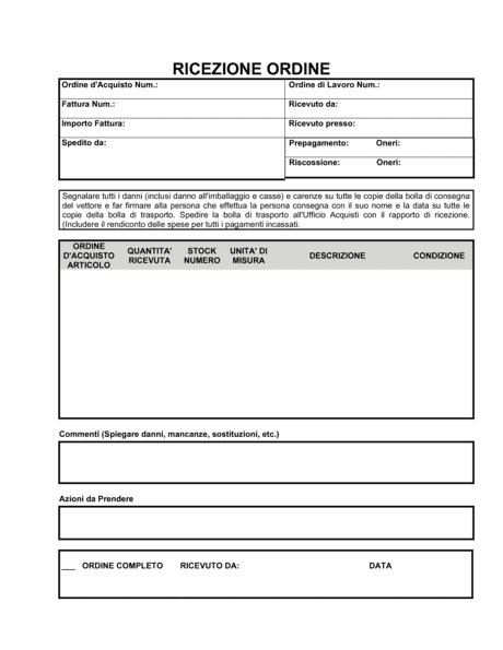 Ricezione Ordine Modelli E Esempi Di Moduli Biztree Com