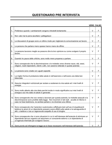 Questionario Pre Intervista Modelli E Esempi Di Moduli Biztree