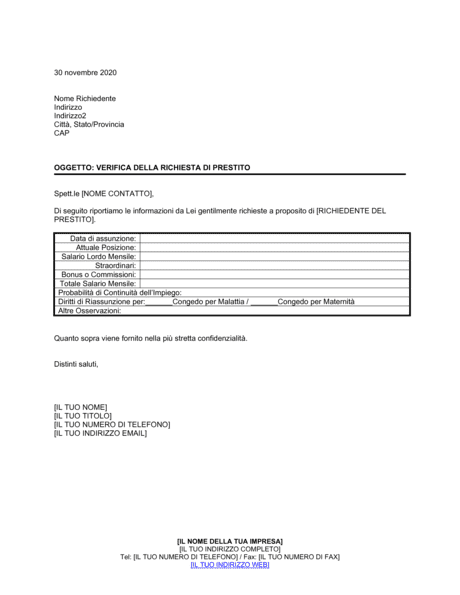 Verifica Del Datore Di Lavoro Per La Richiesta Di Prestito - Modelli E ...