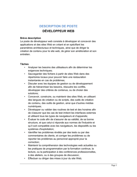 developpeur web description de poste modeles exemples  biztreecom