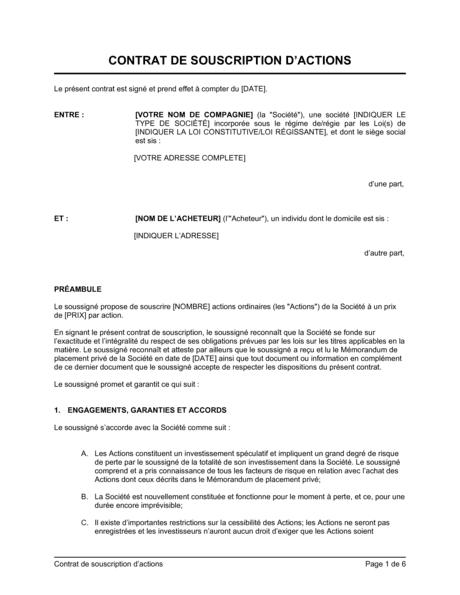 Contrat De Souscription D Actions Mod Les Exemples Pdf Biztree Hot