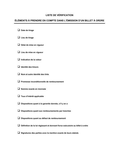 Liste De Vérification Éléments à Prendre En Compte Dans L'émission D'un ...