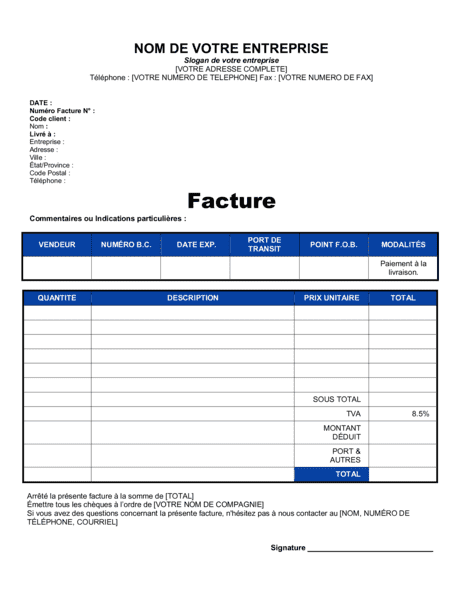 Facture  Modèles & Exemples PDF  Biztree.com