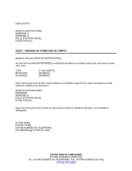 Demande de fermeture de compte - Modèles & Exemples PDF | Biztree.com