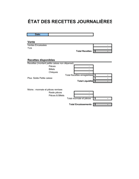 Etat Des Recettes Journalieres Modeles Exemples Pdf Biztree Com