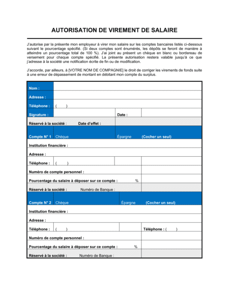 Autorisation de virement de salaire  Modèles & Exemples PDF  Biztree.com