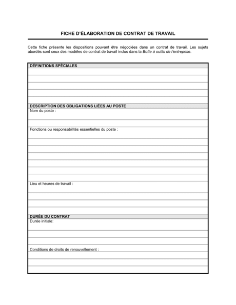 Fiche D Elaboration D Un Contrat De Travail Modeles Exemples Pdf Biztree Com