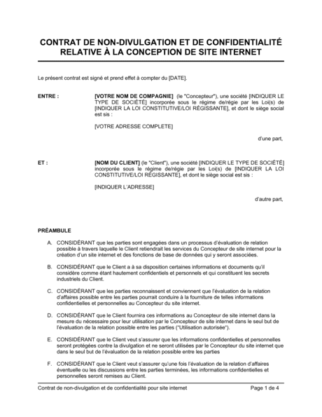 Contrat De Non Divulgation Et De Confidentialite Pour Site Internet Modeles Exemples Pdf Biztree Com