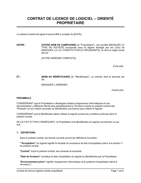 Contrat De Licence De Logiciel Oriente Proprietaire Modeles Exemples Pdf Biztree Com