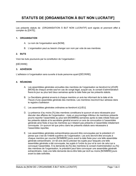 Statuts D Une Organisation A But Non Lucratif Modeles Exemples Pdf Biztree Com