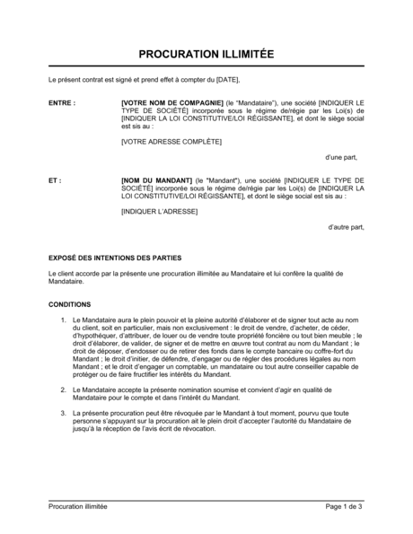 Procuration illimitée  Modèles & Exemples PDF  Biztree.com