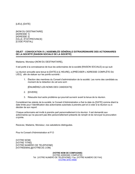 PDF L' ASSEMBLEE GENERALE 1) La convocation : PDF Télécharger Download
