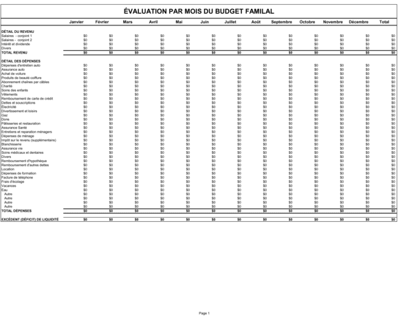 Evaluation Mensuelle Du Budget Familial Modeles Exemples Pdf Biztree Com