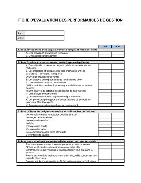 Fiche D Evaluation Des Performances De Gestion Modeles Exemples Pdf Biztree Com