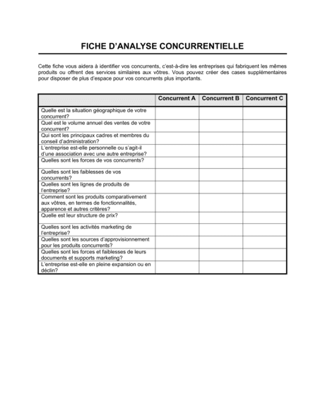 Fiche D Analyse De La Concurrence Mod Les Exemples Pdf Biztree Com