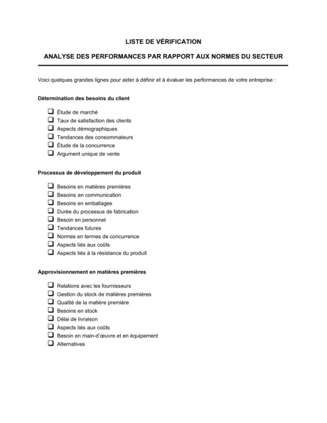 Liste De Verification Pour L Analyse Des Performances Par Rapport Aux Normes Modeles Exemples Pdf Biztree Com