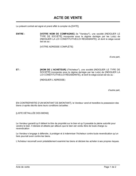 Acte De Vente Mod les Exemples PDF Biztree